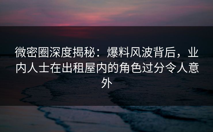 微密圈深度揭秘：爆料风波背后，业内人士在出租屋内的角色过分令人意外